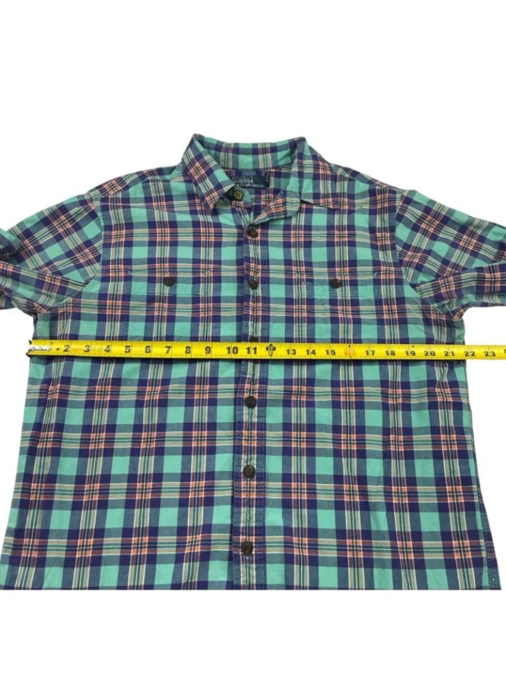 Polo Ralph Lauren Men's 100% Cotton Work Shirt Teal/Blue Plaid • Large